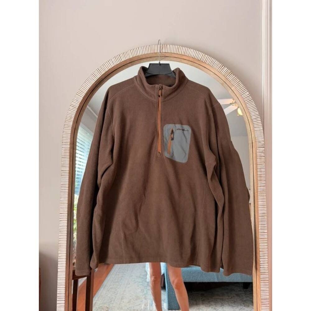 Eddie Bauer Men’s T2XL Brown Polartec Fleece 1/4 Zip Pullover Outdoor Jacket